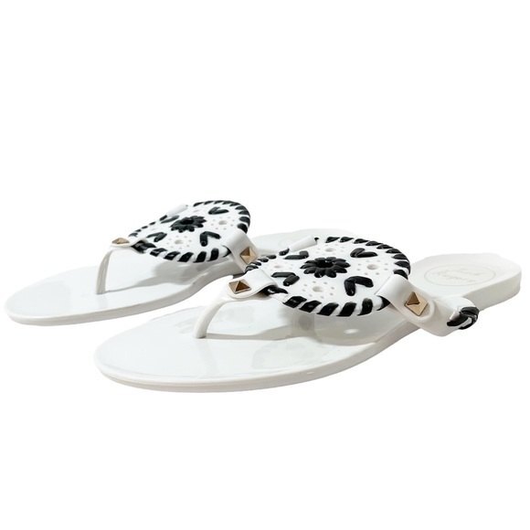 Jack Rogers Georgica Jelly Flip Flop Thong Sandals White & Black Women’s Size 5 - Picture 7 of 14